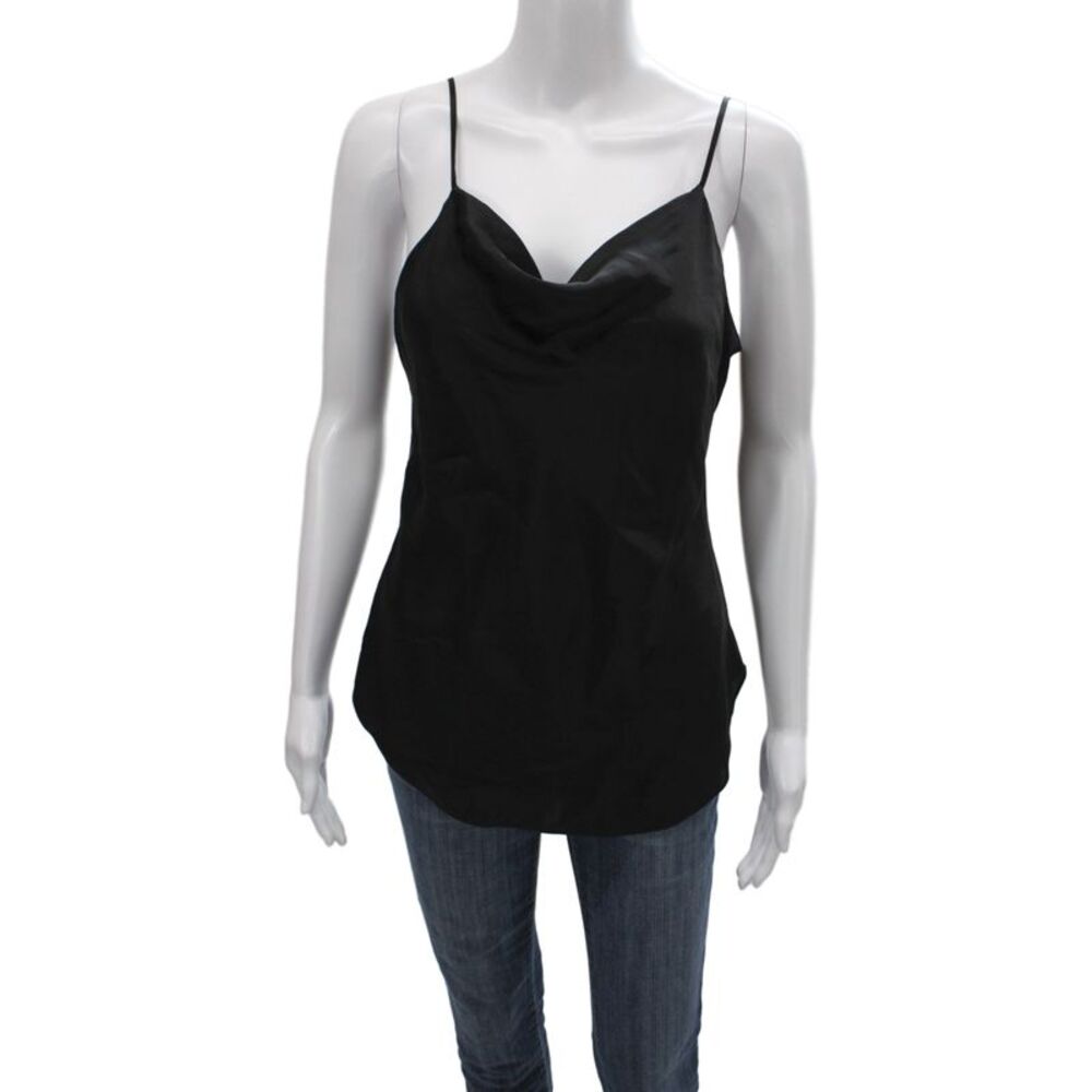 Cinq à Sept Women Black Silk Mock Neck Camisole Spaghetti Strap Size S